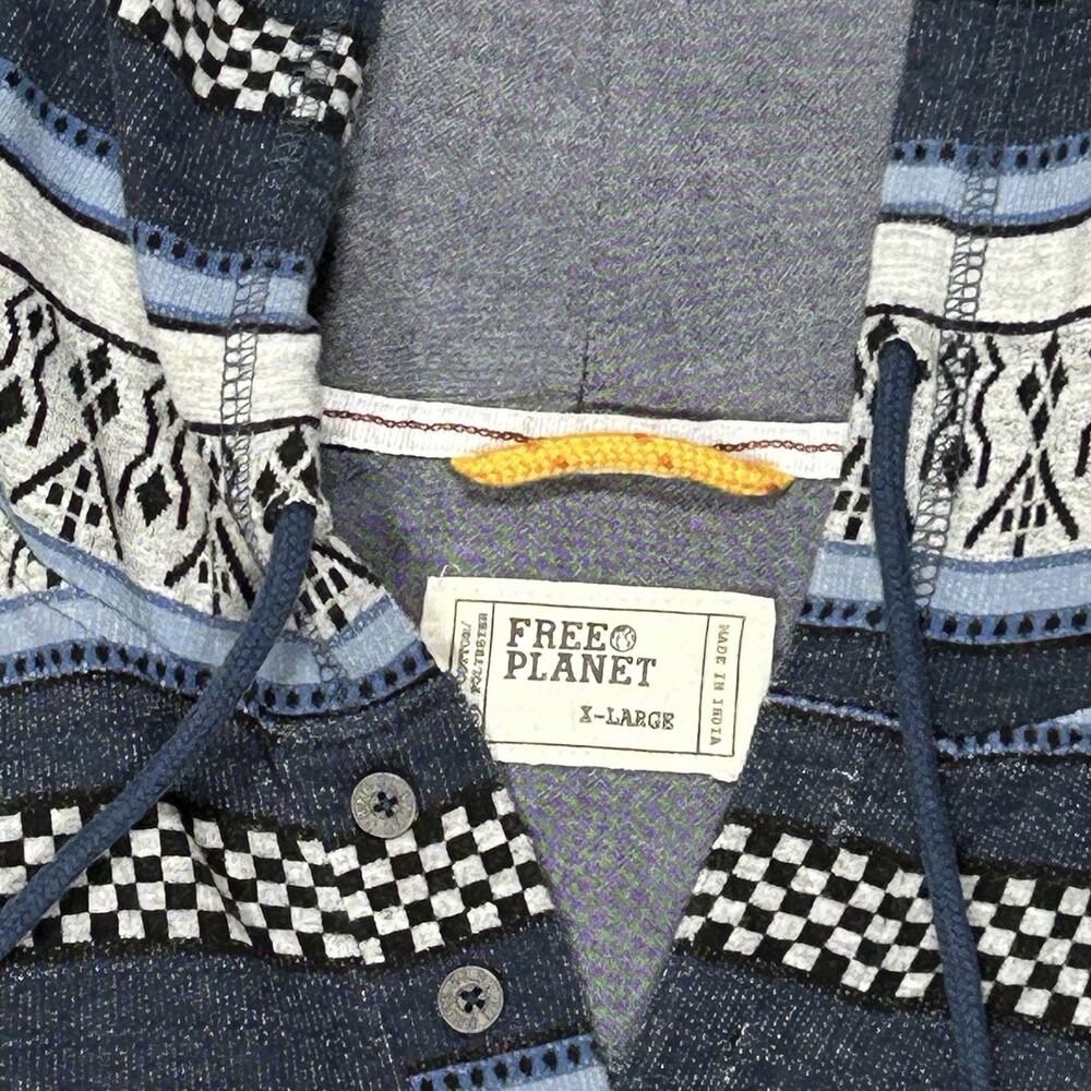 Free Planet Men XL Woven Hooded Pullover Front Pouch Bold Southwest Pattern Shir - Picture 4 of 13